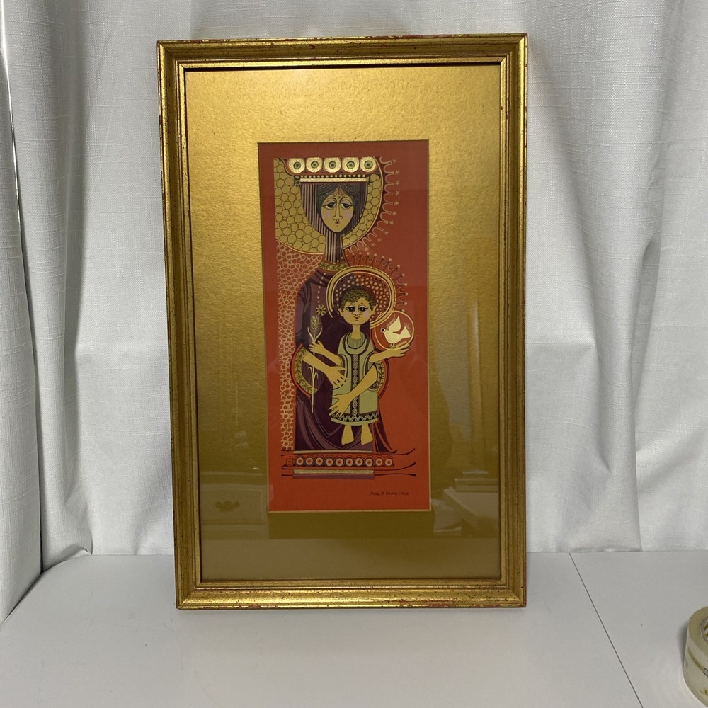 Vintage Anne R. Kasey Madonna Collage Art Signed Dated 1972 Framed OOAK